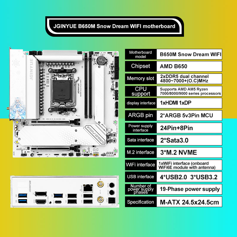 Am5 Micro Atx Pcie 5.0 Motherboard - JGINYUE B650M Sneeuw Droom WIFI 6E